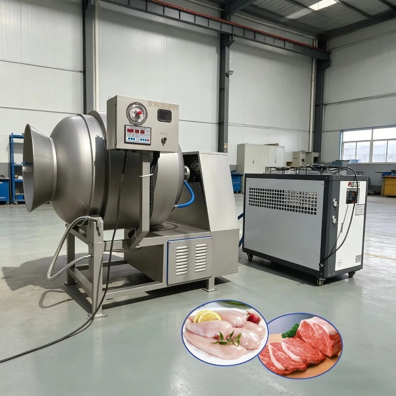 Customized vacuum tumbler meat curing mixer water cooling refrigerated stainless steel for fish shrimp seafood pickling plant
