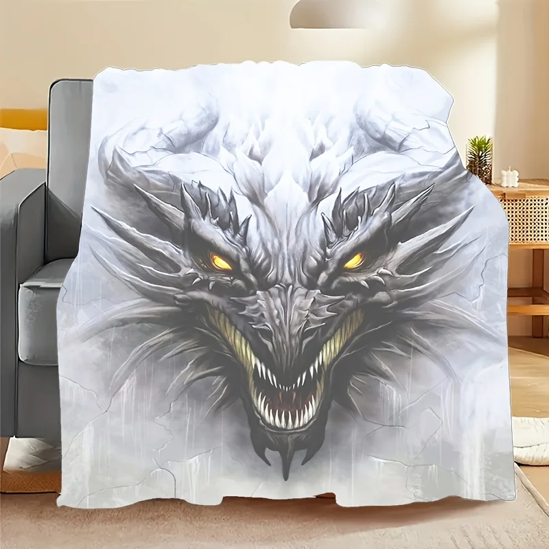 Fantasy giant dragon statue Flannel printed blanket suitable for all seasons suitable for living room office sofa and travel