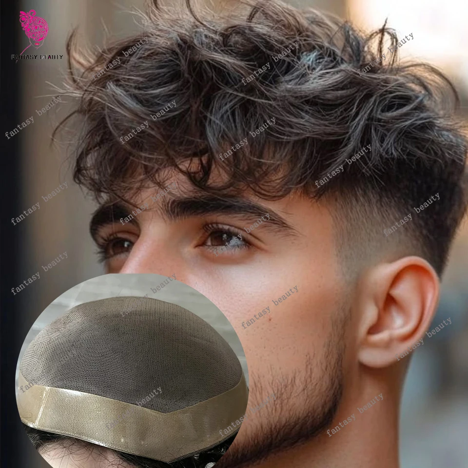 

24mm 28mm Curly Brown Blonde Male Human Hair Wigs Undetetable Thin Npu Mono Lace Nautral Hairline Men Toupee Bald Man Hairpieces