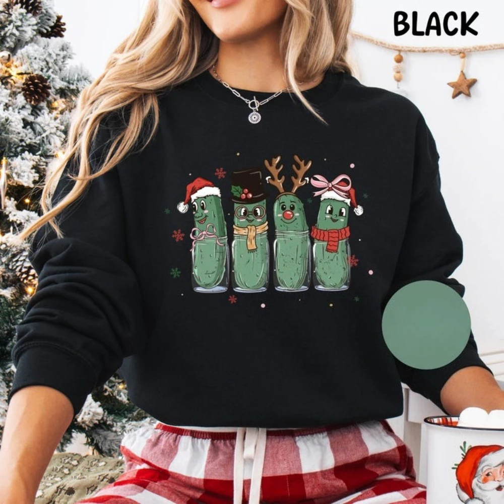 

Christmas Pickle Funny Christmas Pickle Women Sweatshirt Retro Canned Pickles Lover Hoodie Xmas Gifts Pickle Christmas Tops