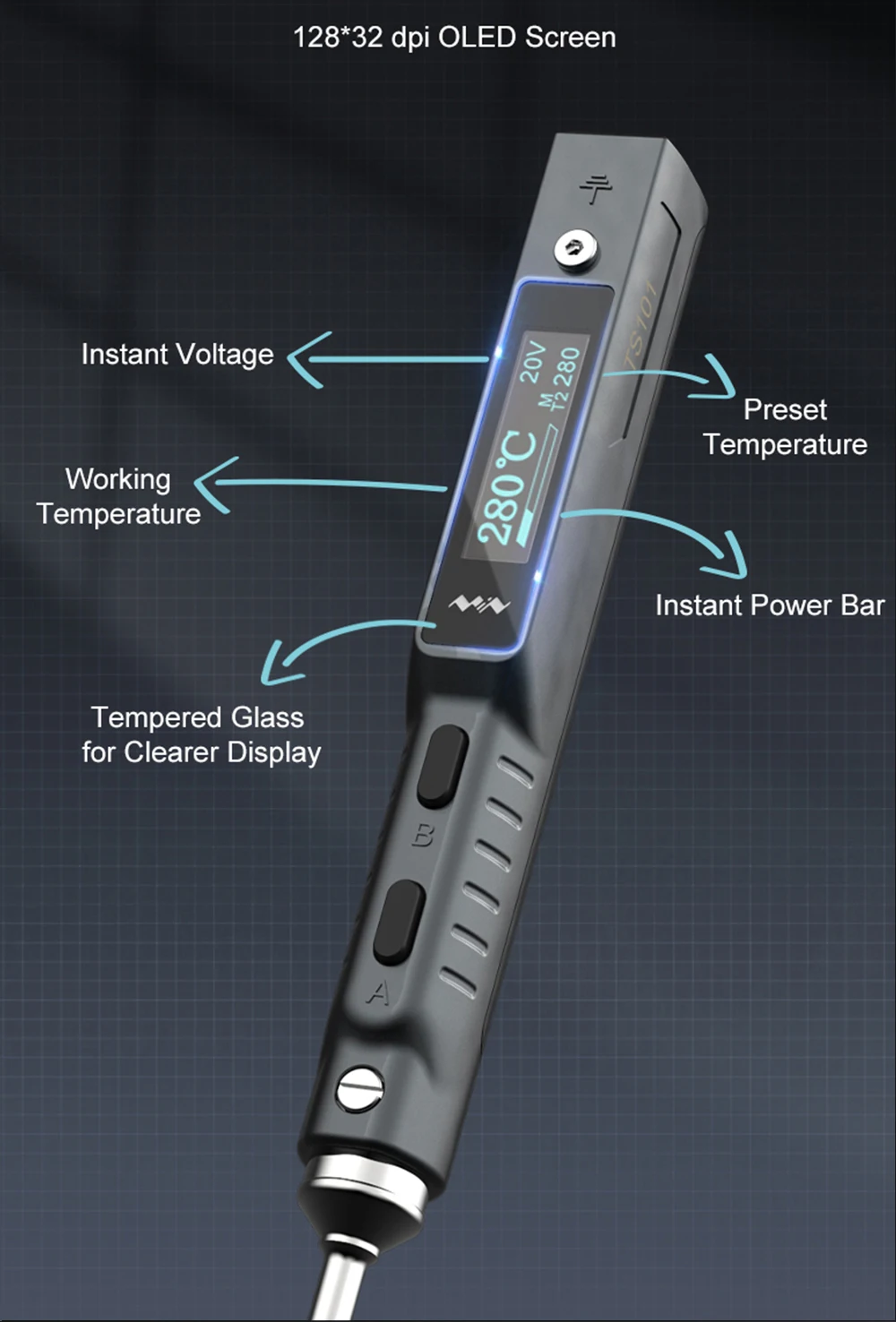 MINIWARE TS101 Fer à Souder Portable Upgradé - Numérique OLED, USB-C, Température Réglable 100-400°C - Pointe TS-B2 Incluse