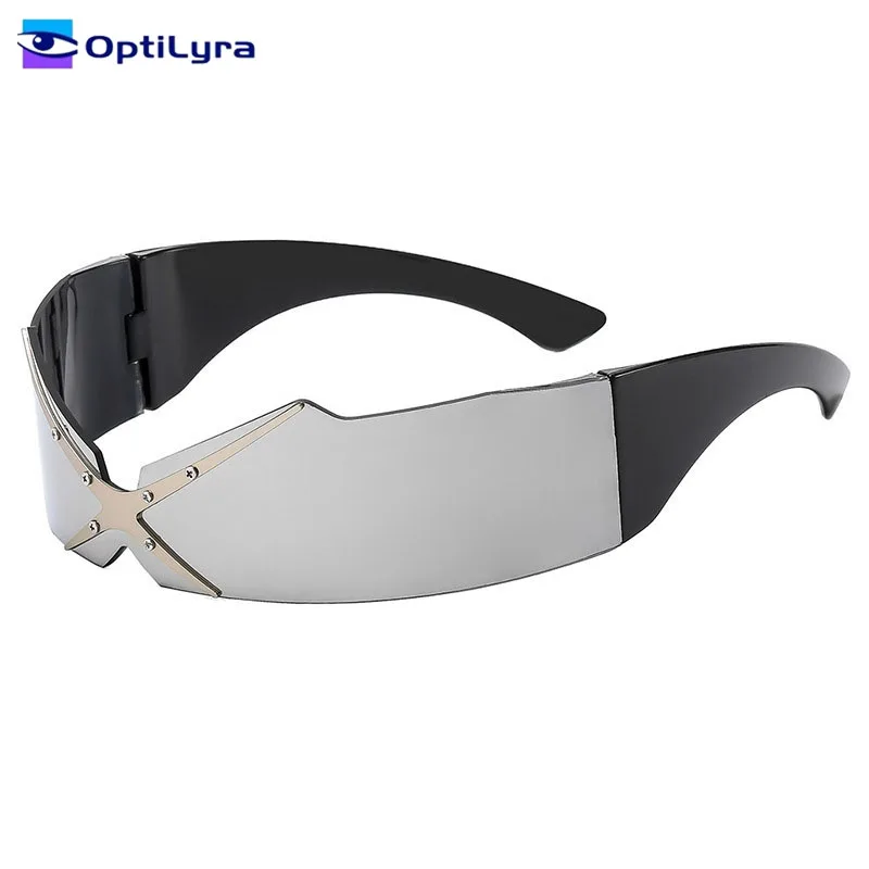 

OptiLyra Brand Integrated Frameless Punk Sunglasses For Both Men And Women Stylish Full Coverage Protective Goggles