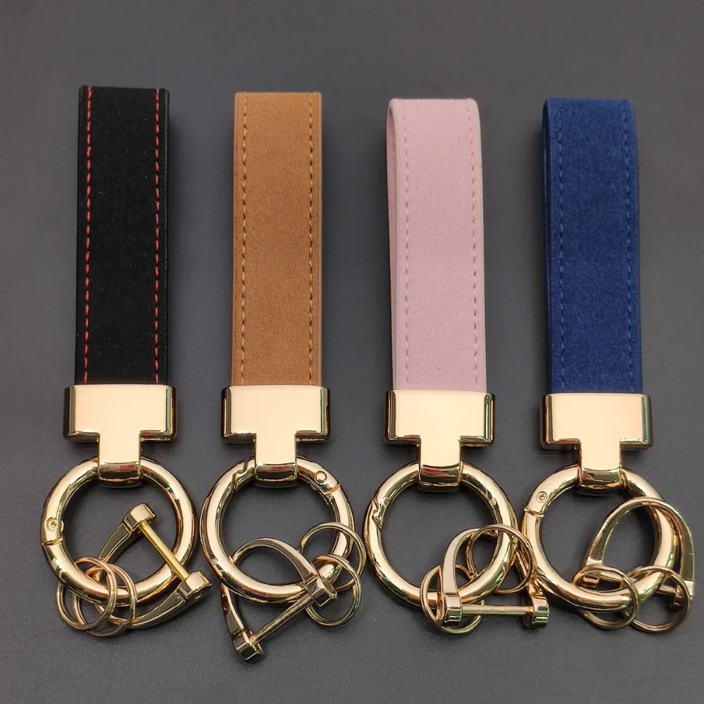 

Creative Suede T-shaped Leather Car Keychain Couples To Customize Detachable Minimalist Keyring Horseshoe Shaped Pendant