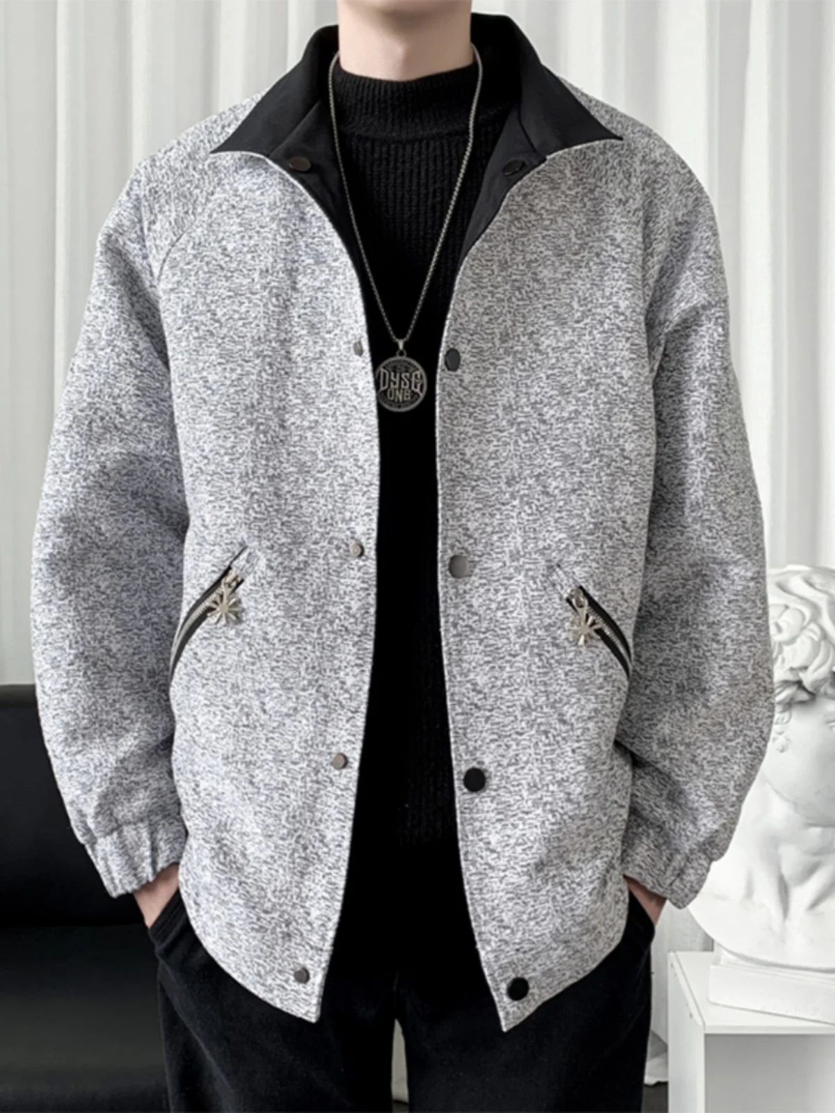

Oversize Woolen Jaet for Men Casual Turn-down Collar Spring Autumn Faion Brand ort Outerwear Stand Fit Youth ular