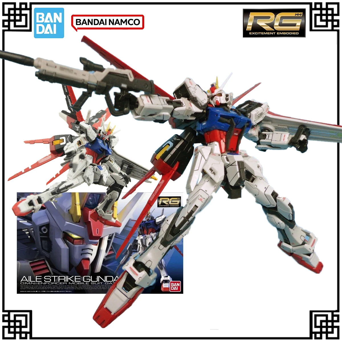 

In Stock Genuine Bandai Original Gundam Model Kit RG 1:144 AILE STRIKE GUNDAM Action Figures Toys For Children's Christmas Gifts