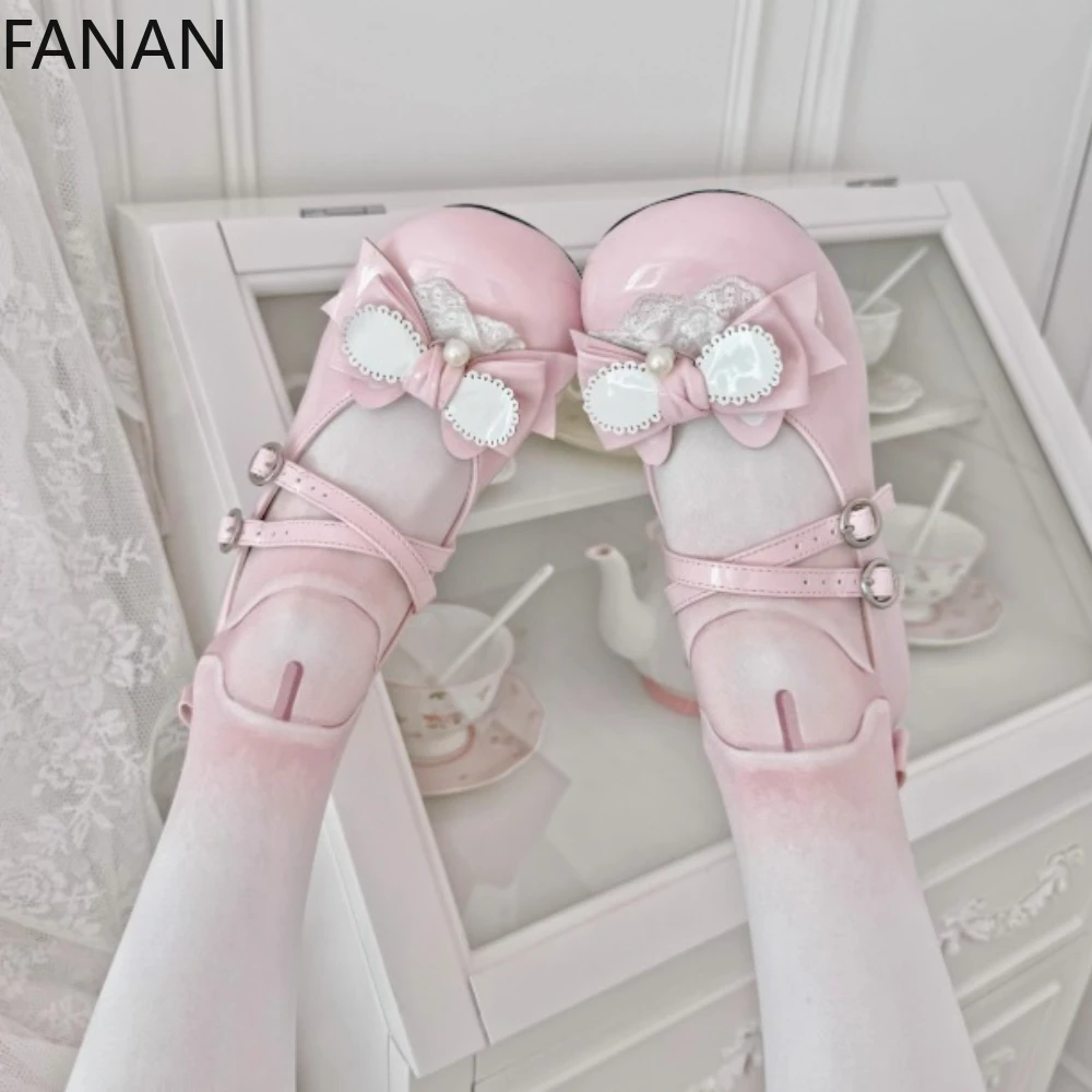 

Туфли Kawaii в стиле Лолиты, женские туфли-лодочки, милые туфли Мэри Джейн на плоской подошве, летние туфли на низком каблуке, элегантные вечерние модельные туфли
