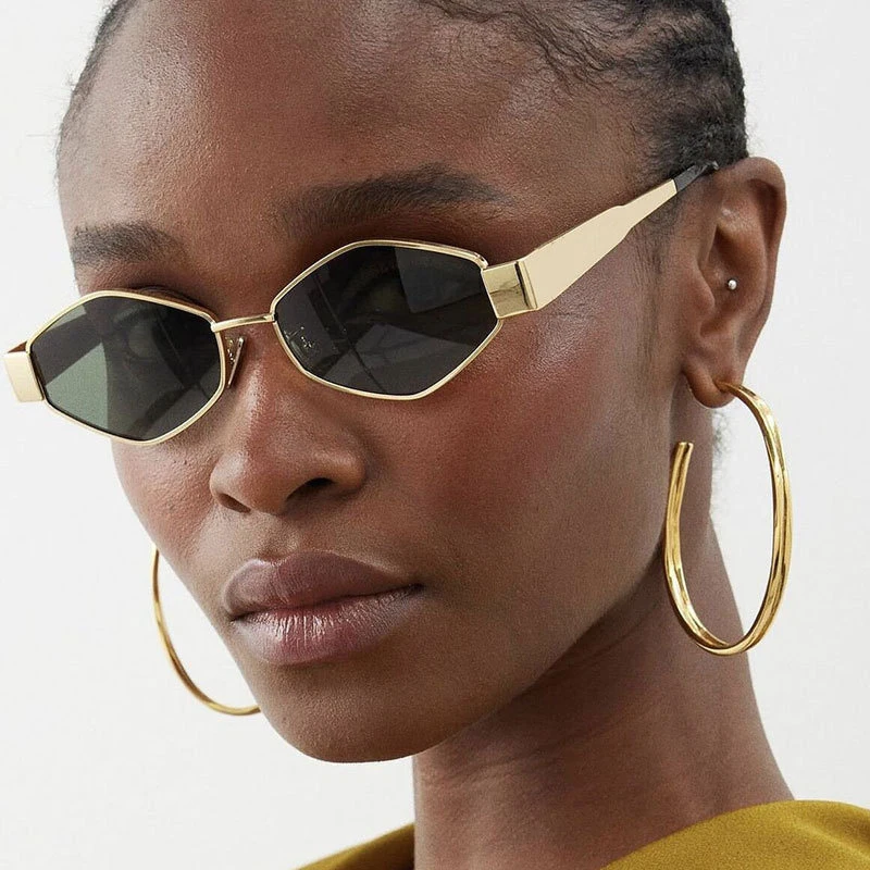 Gafas de sol poligonales a la moda para mujer, gafas de sol Vintage con rombos para mujer, gafas de sol con marco de Metal único, gafas Punk para hombre