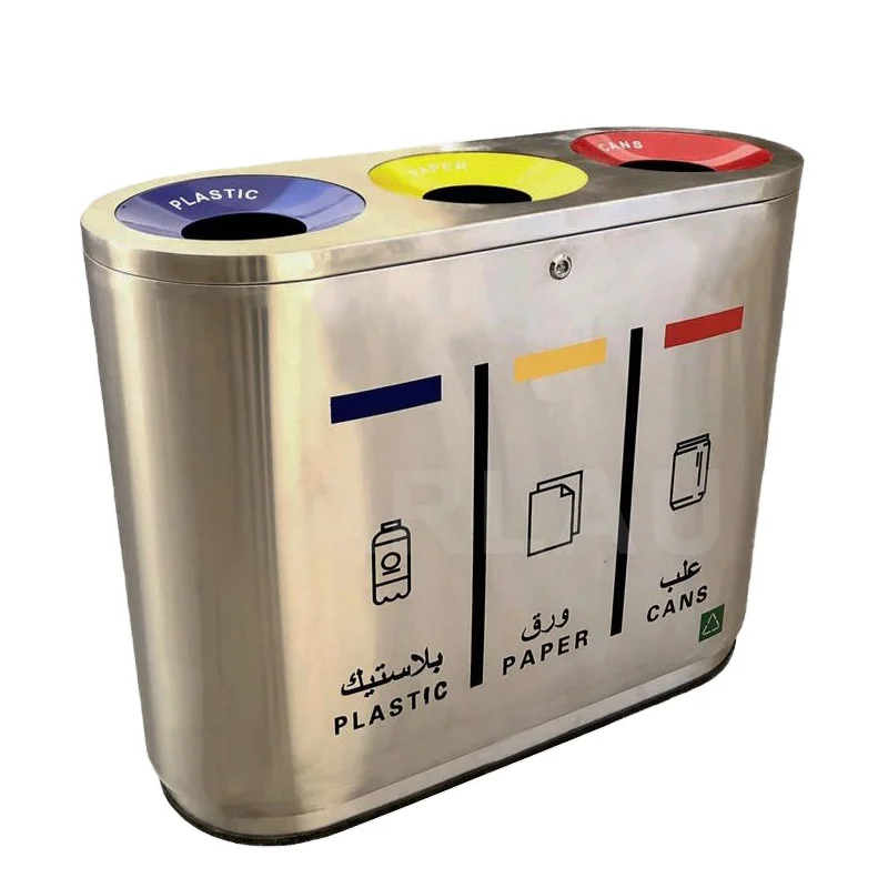 

Outdoor Metal Classified Trash Can Public Commercial Stainless Steel Waste Bin 3 4 Compartment Garbage Receptacle Recycling Bin