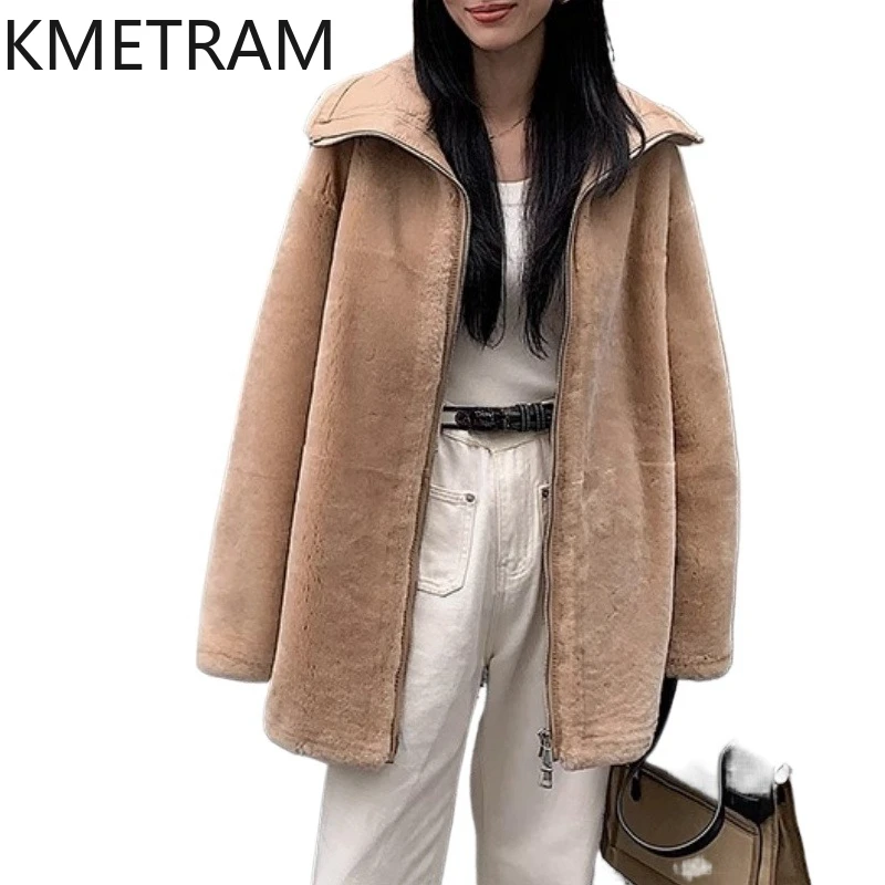 

100% мериносовая шерсть, овчина, двусторонняя меховая куртка, женская средняя длина, пальто из натурального меха, 2025 г., зимняя женская одежда, меховые куртки шуба