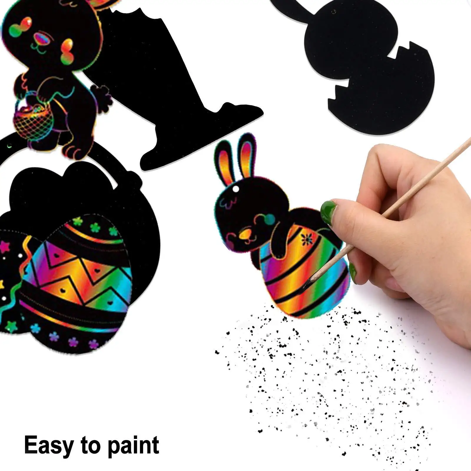 12pcs/Set Colorful Scratch-Painted Easter Gifts Creative Bookmarks Eggs Rabbit Paintings Book Mark Book Page Clip Decorations