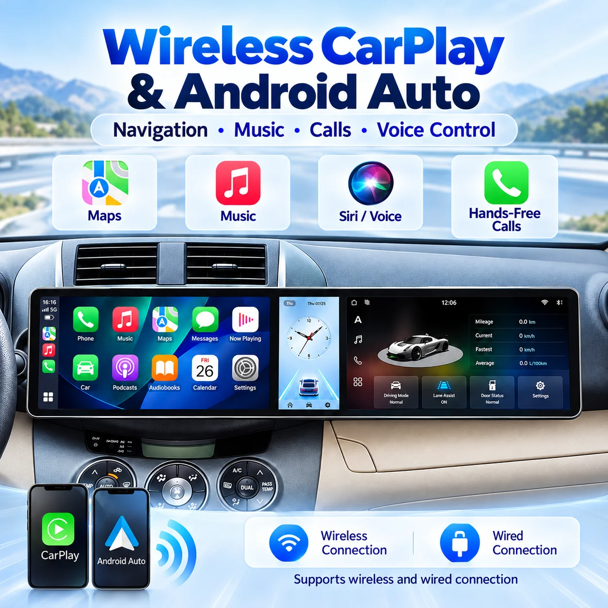 Dual 12.3 Inch Triple Screen Android 15 Car Radio For Range Rover Evoque 2012-2015 Wireless CarPlay Android Auto GPS Navigation