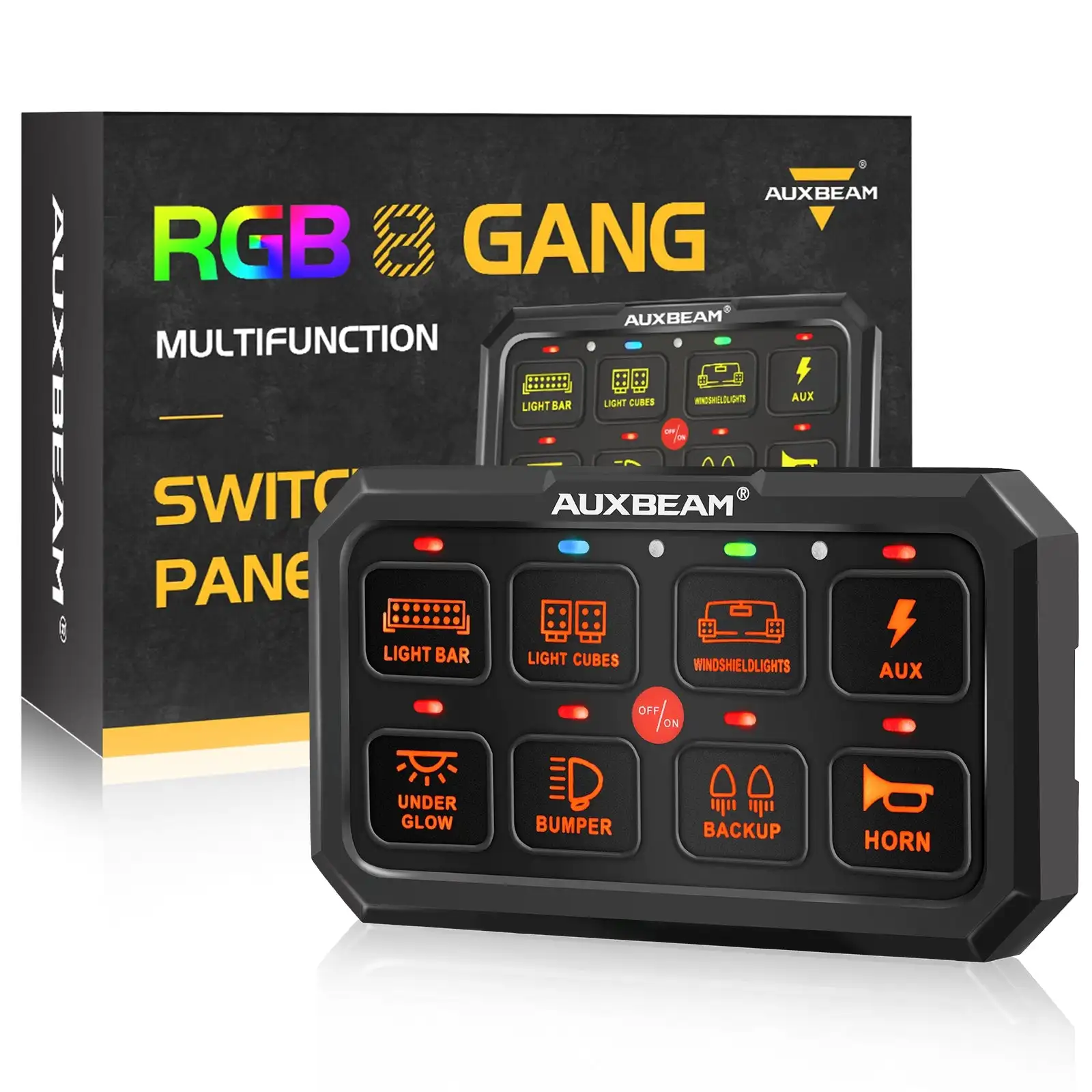 

8 Gangs On-Off Switch Panel Universal Electronic Power Relay System RA80 XL with RGB LED TOGGLE/ MOMENTARY/ PULSED MODES