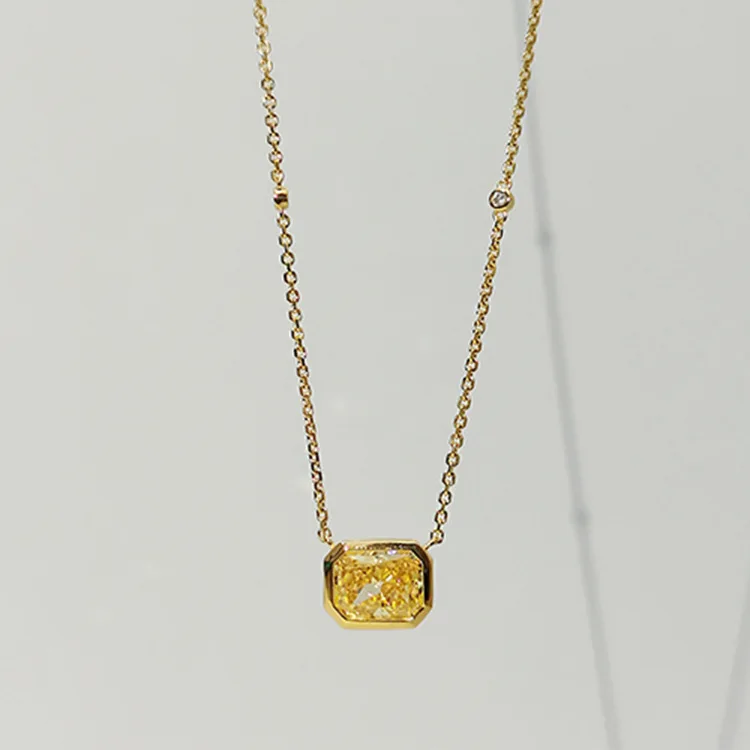 S925 Silver Necklace Small Fragrant Wind Versatile Necklace Yellow Diamond Pendant Elegant Neckchain Jewelry