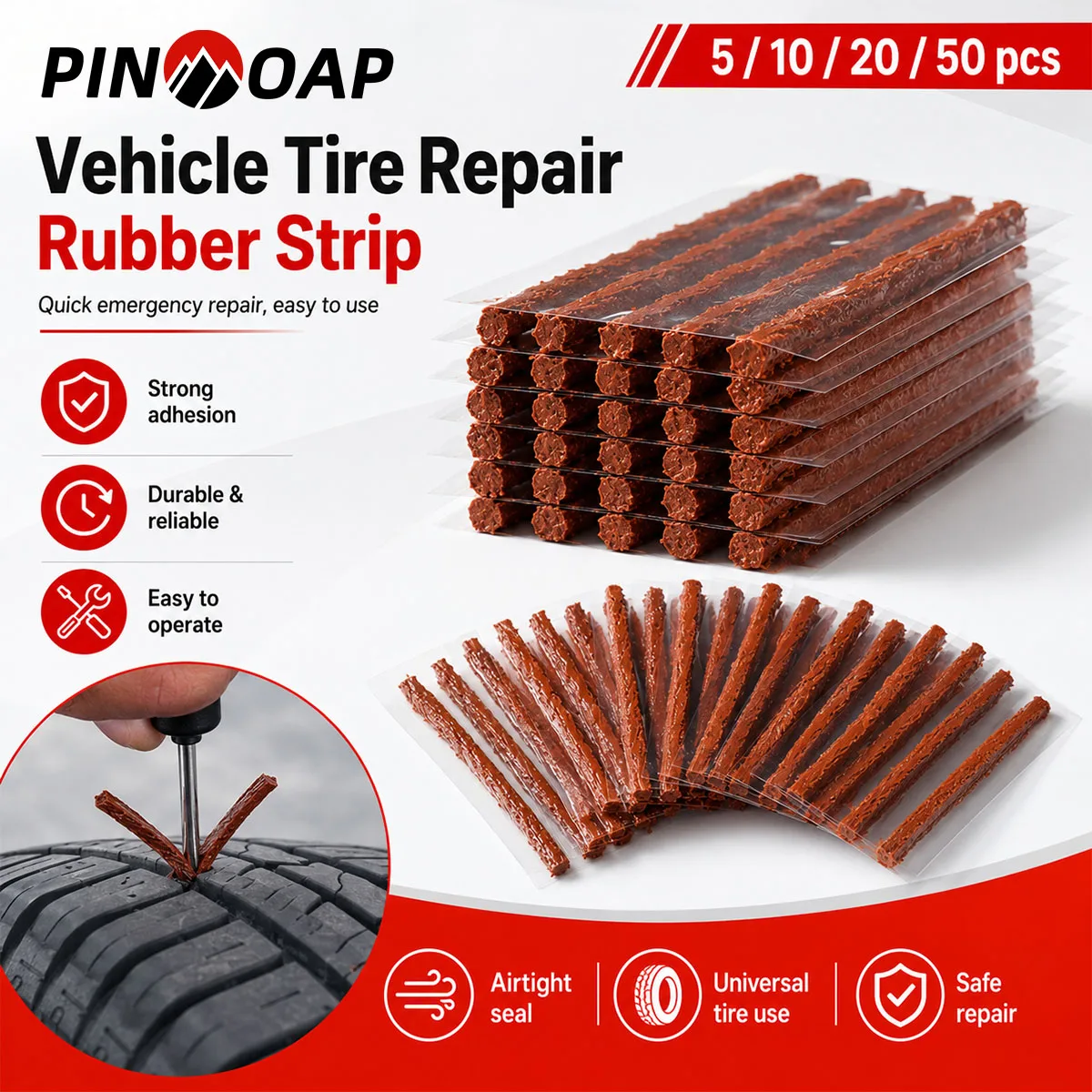 PINMOAP Tire Repair Rubber Strips Tubeless Tire Plug Strings For Car Motorcycle Bike Truck Puncture Repair Refill Accessories