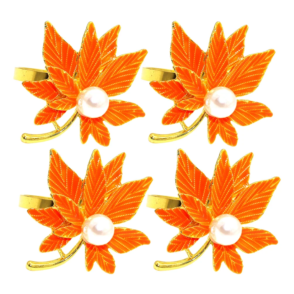 

4 Pcs Maple Leaf Napkin Rings Decor Fall Party Buckle Holder Delicate Holders Metal Tissue