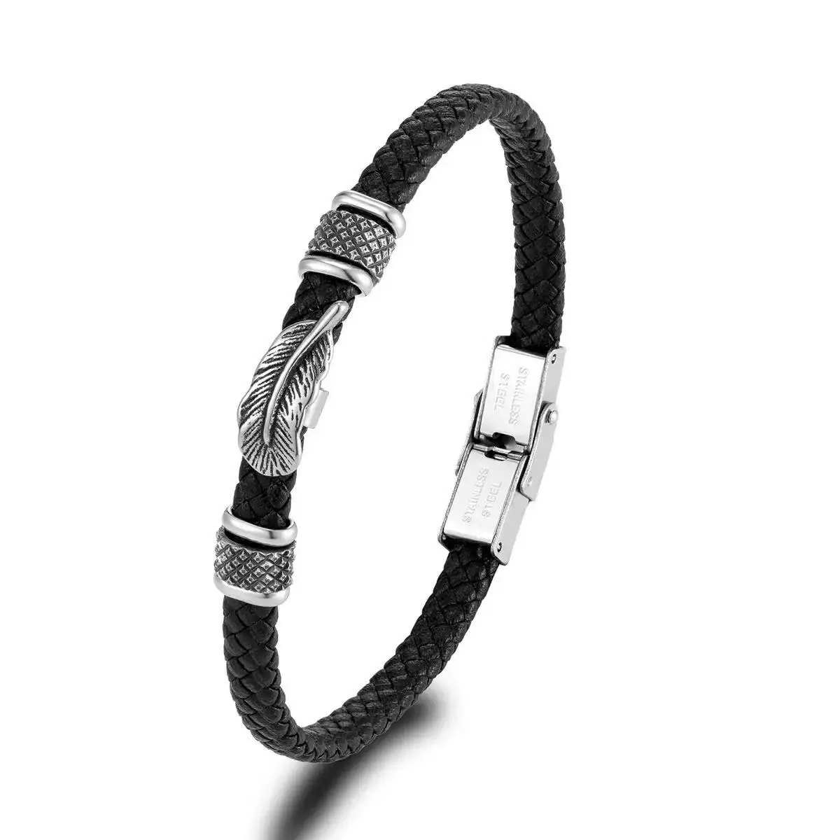 

Vintage Stainless Steel Leaf Charms Wrap Leather Bracelet for Men Women Punk Retro Pu Braided Wristband Jewelry Male Gifts