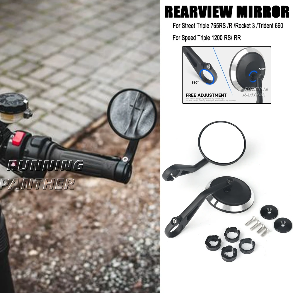 For Rocket 3 Street Triple S 765 765RS 765R Trident 660 Speed Triple 1200RS 1200RR Motorcycle Handlebar Rearview Bar End Mirrors