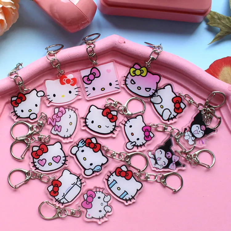 

Cute Cartoon Hello Kittys Acrylic Keychain Double-Sided Transparent Couple Bag Pendant Diy Kittys Peripheral Small Gift Toys