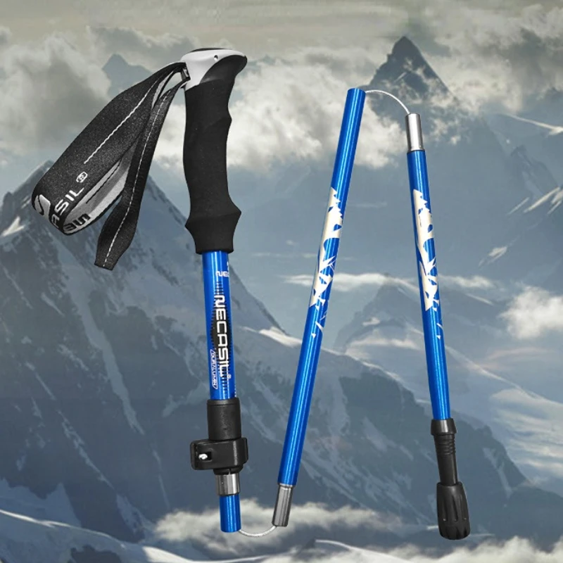 2PCS Trekking Pole 7075 Aluminum Alloy Outer Lock 5-Section Telescopic Folding Pole Hiking Climbing Outdoor Walking Stick