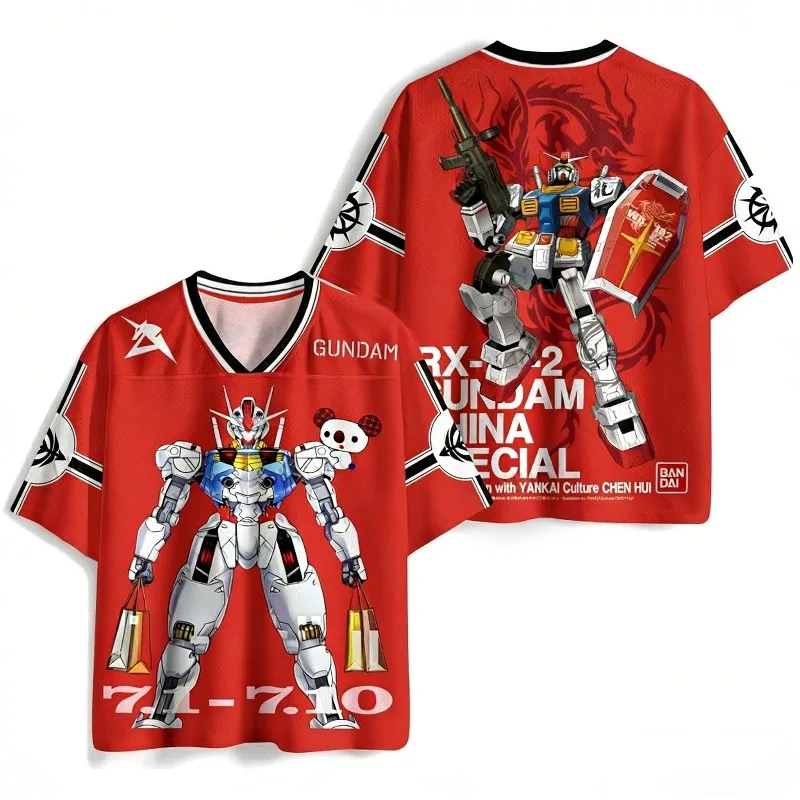 Gundam Unicorn Babatos Double Sided Printed Jersey Japanese Mech Anime V-neck Loose Short Sleeve Ball Suit