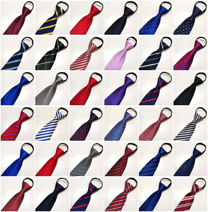 Zipper Ties for Men 8CM Neck Tie Solid Striped Polka Dots Silk Neckties Men's Automatic Zipper Tie Blue Lazy Ties