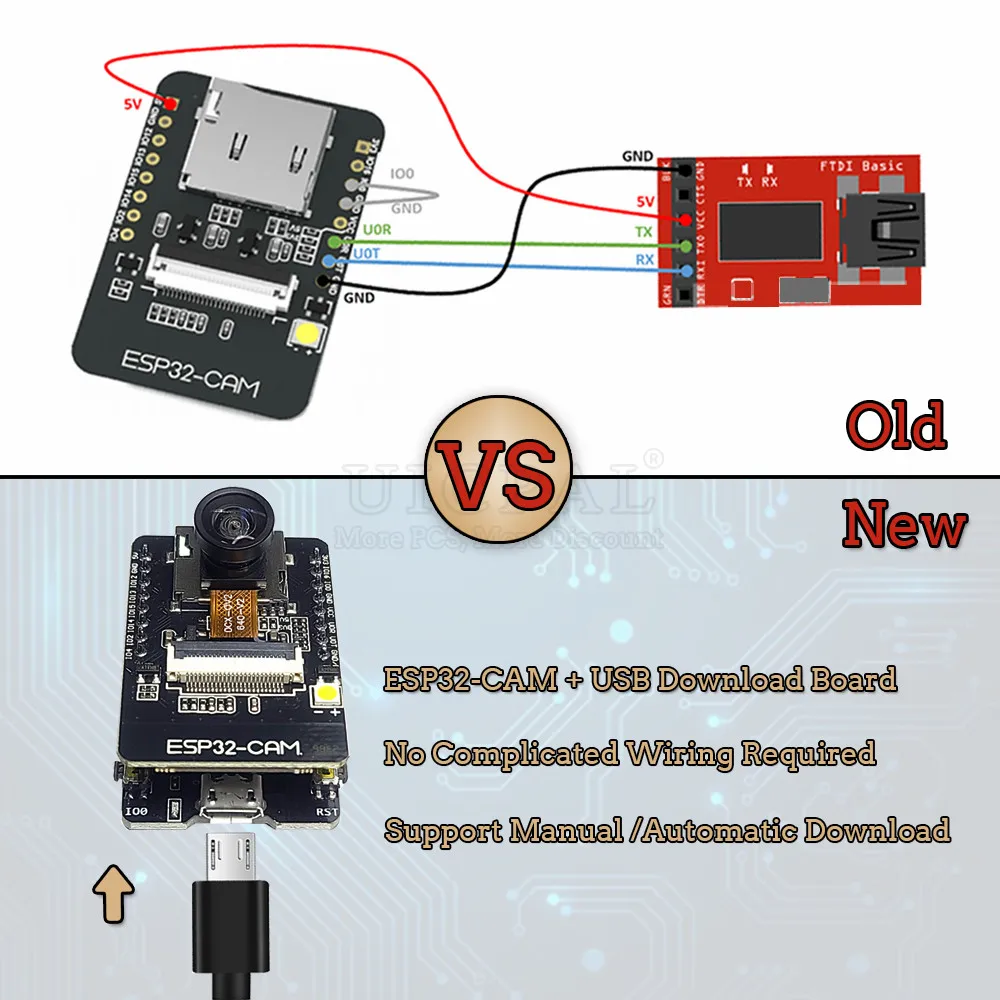 Schede di sviluppo CAM ESP32 per modulo WiFi BT Auduino da 2,4 GHz con kit di download Micro CH340 8 MB PSRAM ESP 32 DIP-16 ESP32-S