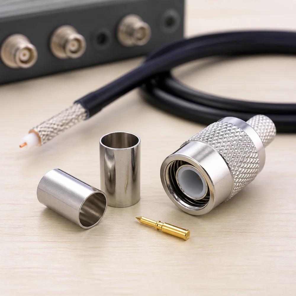 Metal TNC Crimp Connector Kit Crimp Termination Threaded Coupling RF Coax Connector Silver Three Piece Assembly Cable Connector
