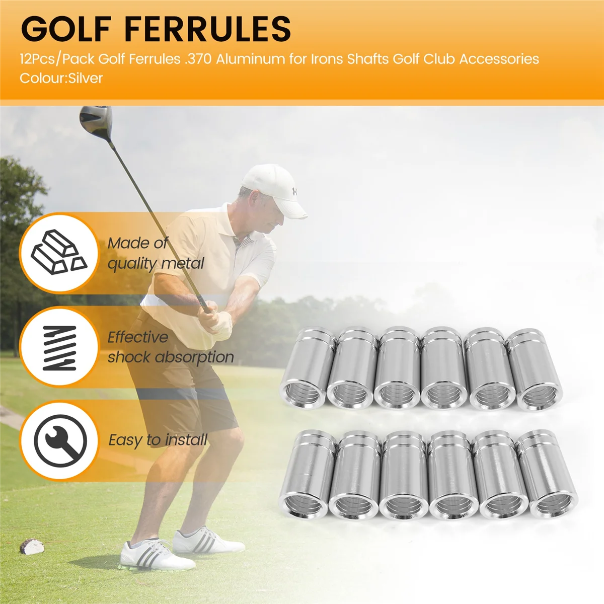골프 페룰, 370 알루미늄, 아이언 샤프트용, 풍부한 골프채 액세서리, 팩당 12 개