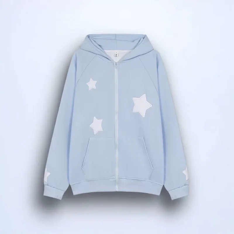 Korean style angel wings cat ears star print women's hoodie Autumn and Winter Japanese cute plus thick women's tops Y2K emo