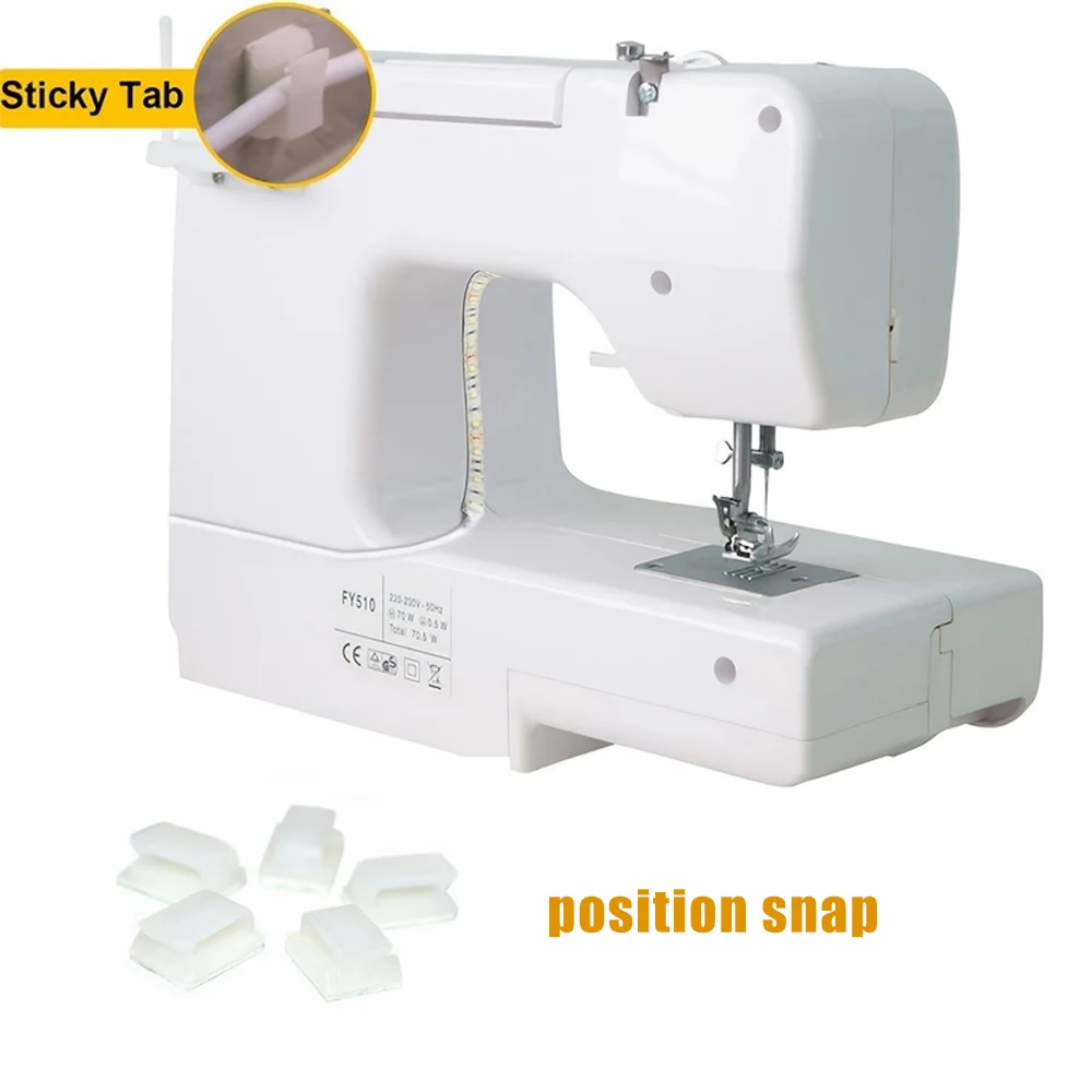 Touch LED light strip with adjustable brightness and five positioning snaps for sewing machines and cabinets.