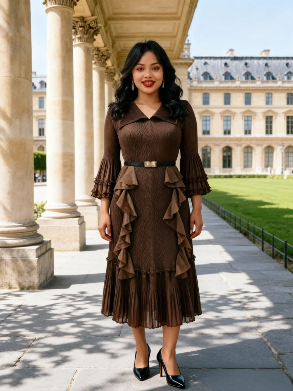 Miyake Crumpled African Loose Dress Fashion Ruffle Temperament Doll Collar Elegant Dress