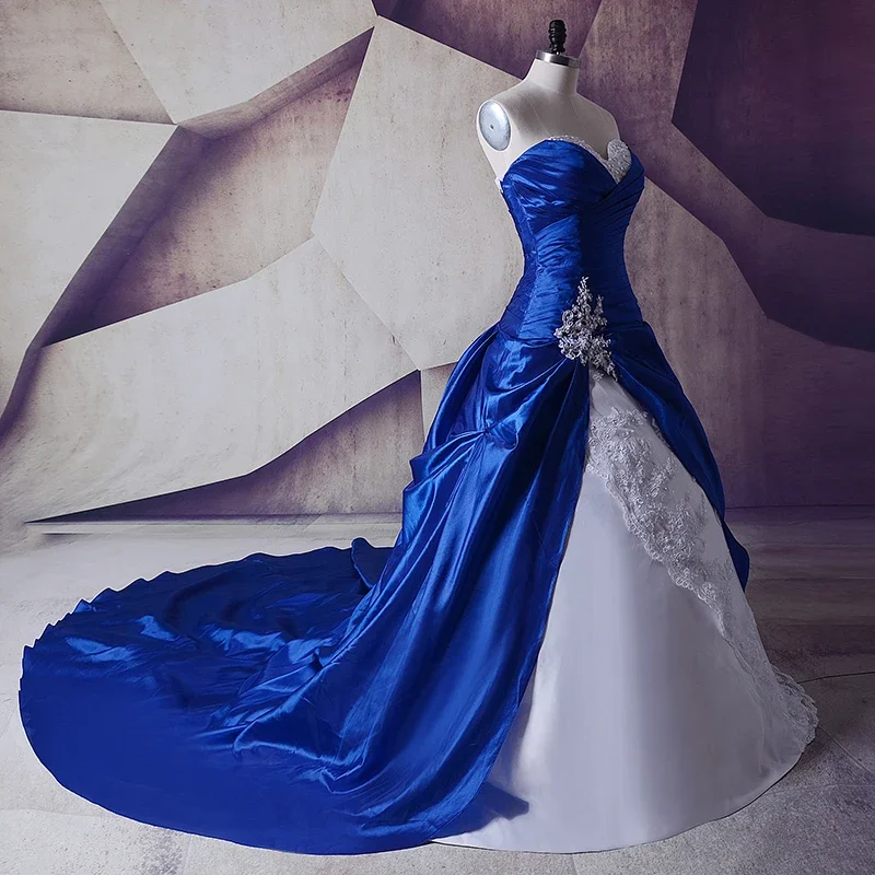 Vintage Royal Blue And White Wedding Gowns Dresses 2024 Sweetheart Lace Up Vestidos De Noiva Plus Size Sexy Long Bridal Dresses