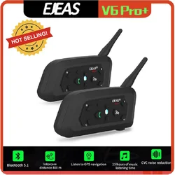 EJEAS V6 PRO+ Bluetooth Motorcycle Helmet Intercom Headset with 1200M BT Interphone Communicator for 6 Riders Waterproof