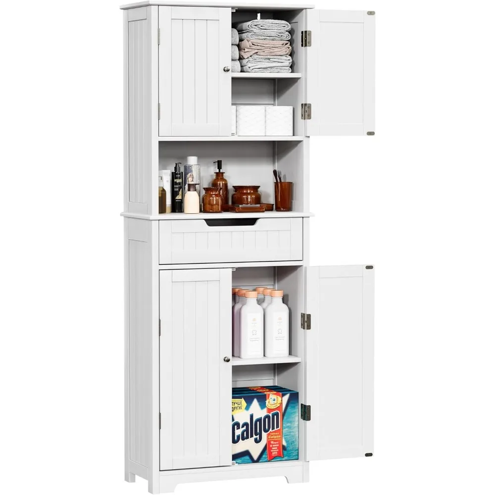 Bathroom Storage Cabinet Tall, 67 inch Linen Cabinet Freestanding, Kitchen Pantry Storage Cabinet, 1 Drawer, 4 Doors, 2 Shelves