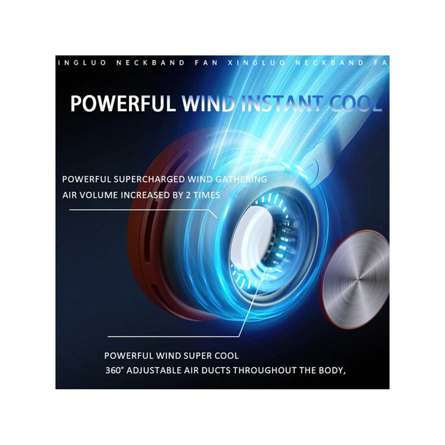 2024 Новый супер крутой носимый кондиционер 720 °   Вращающийся подвесной шейный вентилятор Портативный воздушный охладитель Безлопастной шейный вентилятор с 5-ступенчатой передачей