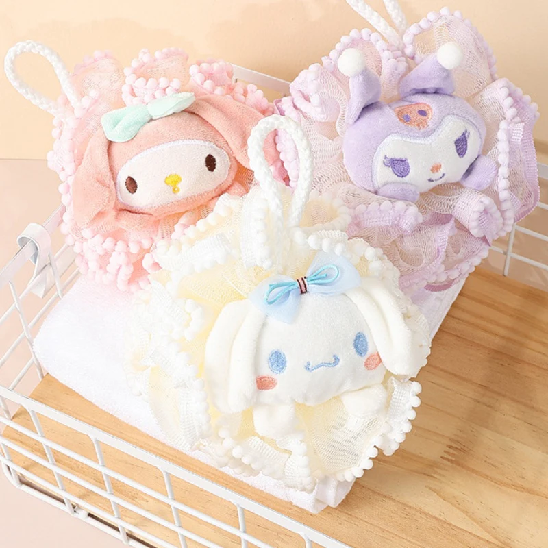 1Pc Anime Sanrio Figure Bath Ball Kuromi My Melody Cinnamoroll Bath Flower Soft Shower Mesh Foaming Sponge Bath Skin Clean Tool