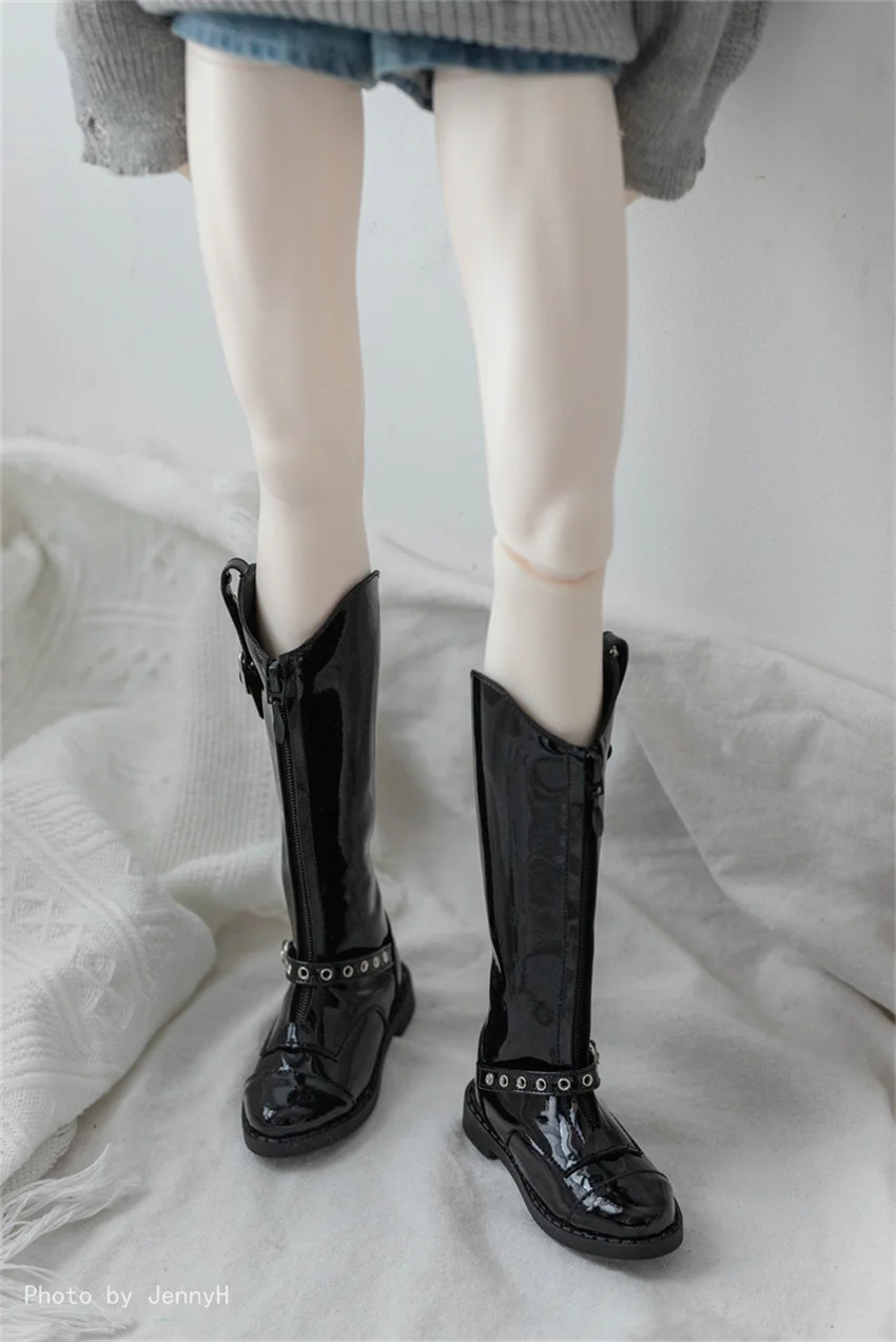 

BJD Doll Shoe Girls Boys Thigh-High Boots Toy Elegant Pointy Toe Thick-soled Patent Glossy Leather Front Zipper Doll Accessories