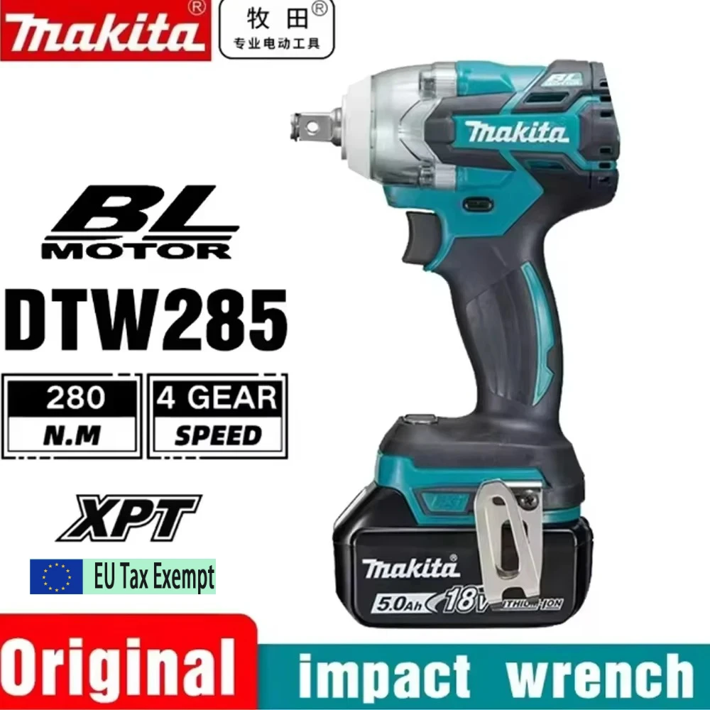 Makita DTW285 18V Bürstenloser Akku-Schlagschrauber 280N·m Hochdrehmoment 4-Gang-Elektroschrauber mit XPT-Schutz für Kfz-Reparaturen, Bauarbeiten und industrielle Wartung