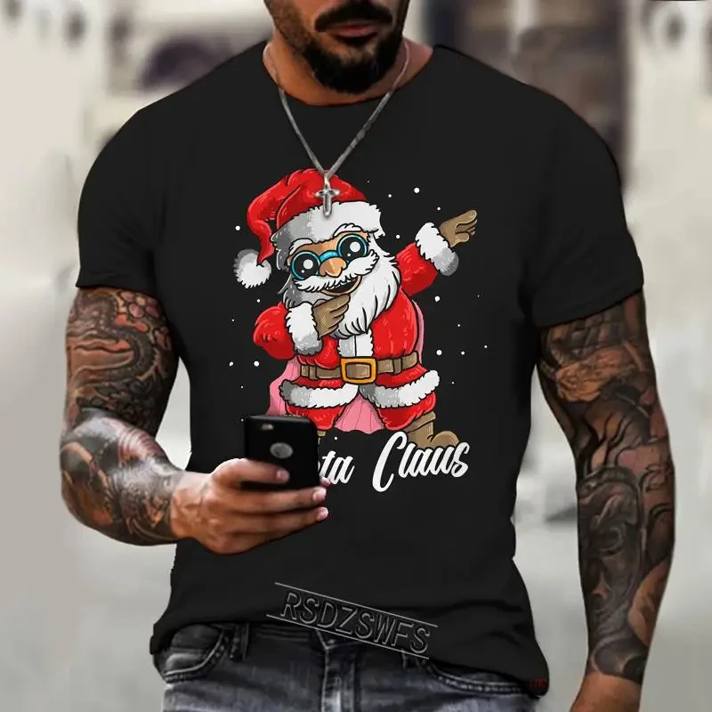 Casual Santa Claus Print T Shirt For Men New Year Party Fashion Clothing Christmas Harajuku Short Sleeve Tops Oversized T-shirts