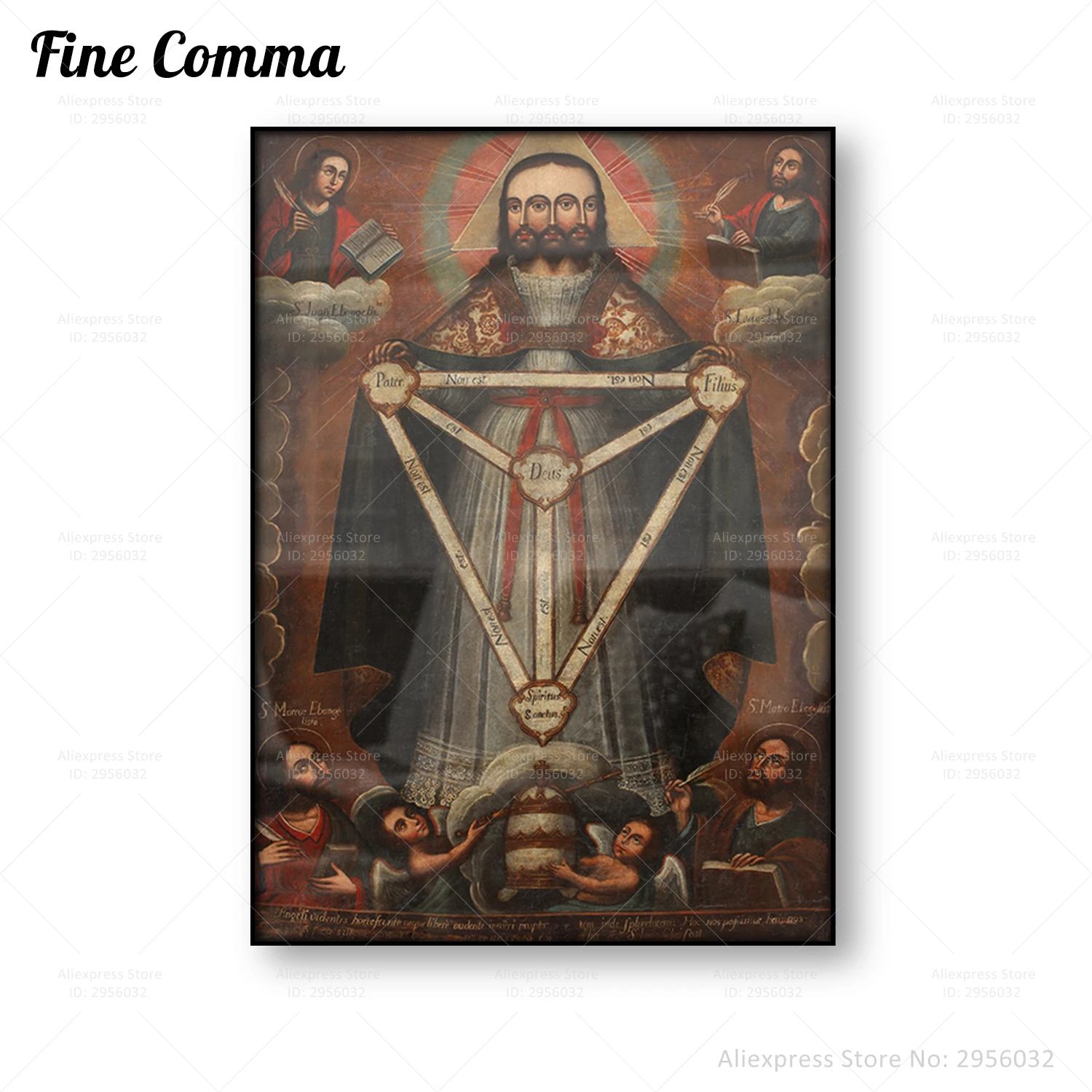 Trifacial Trinity Three Faced Jesus Vintage Poster Triple Jesus Christ Painting Creepy Strange Wall Art Canvas Print Home Decor