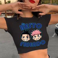 Streetwear Crop Top Tshirt Manga Japanese Anime Jujutsu Kaisen T Shirt Gojo Satoru Tops Yuji Itadori Cropped Tees T-shirt