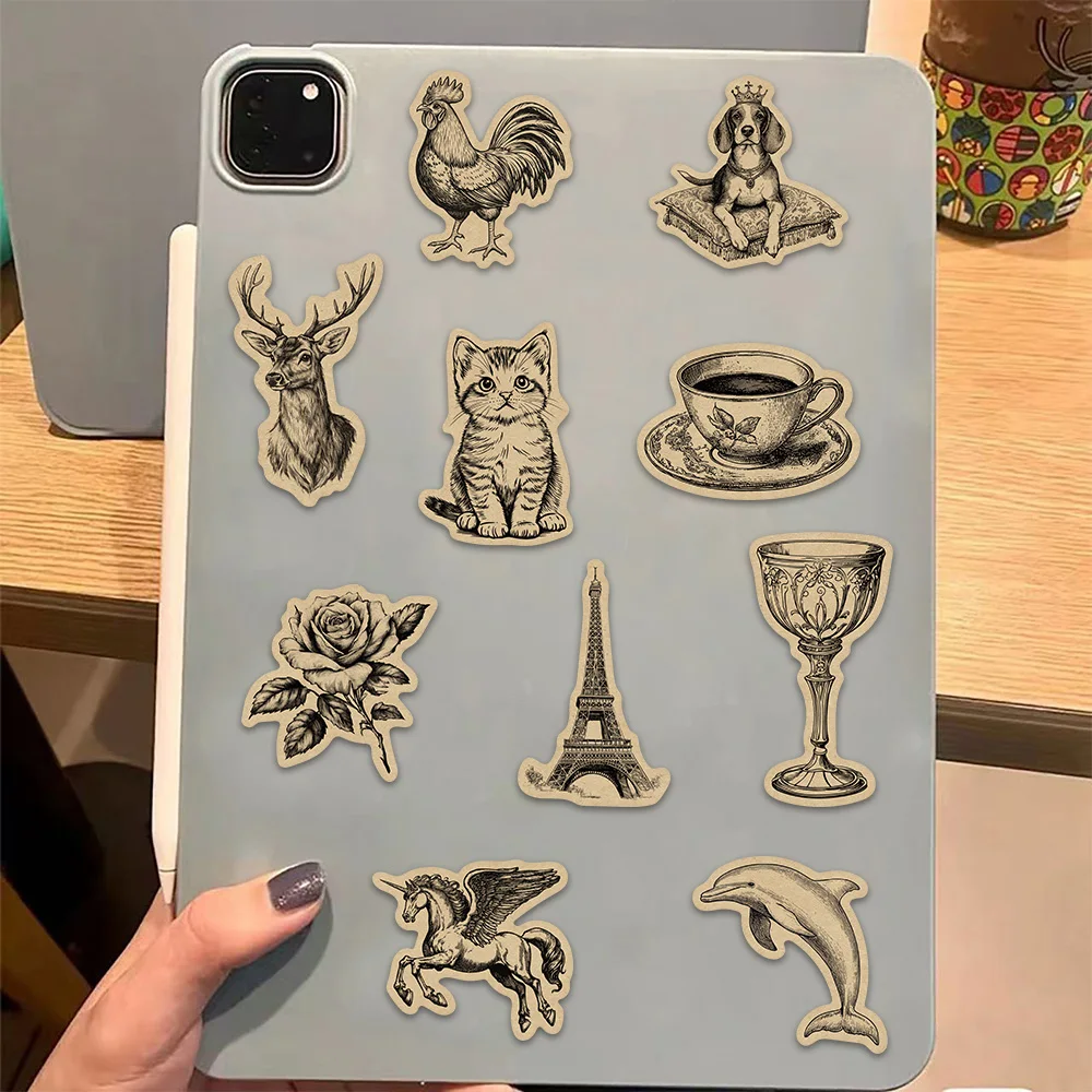 50PCS Retro Kraft Paper Graffiti Cartoon Stickers DIY Decorative Phone Cases Notebook Water Cups Waterproof Stickers