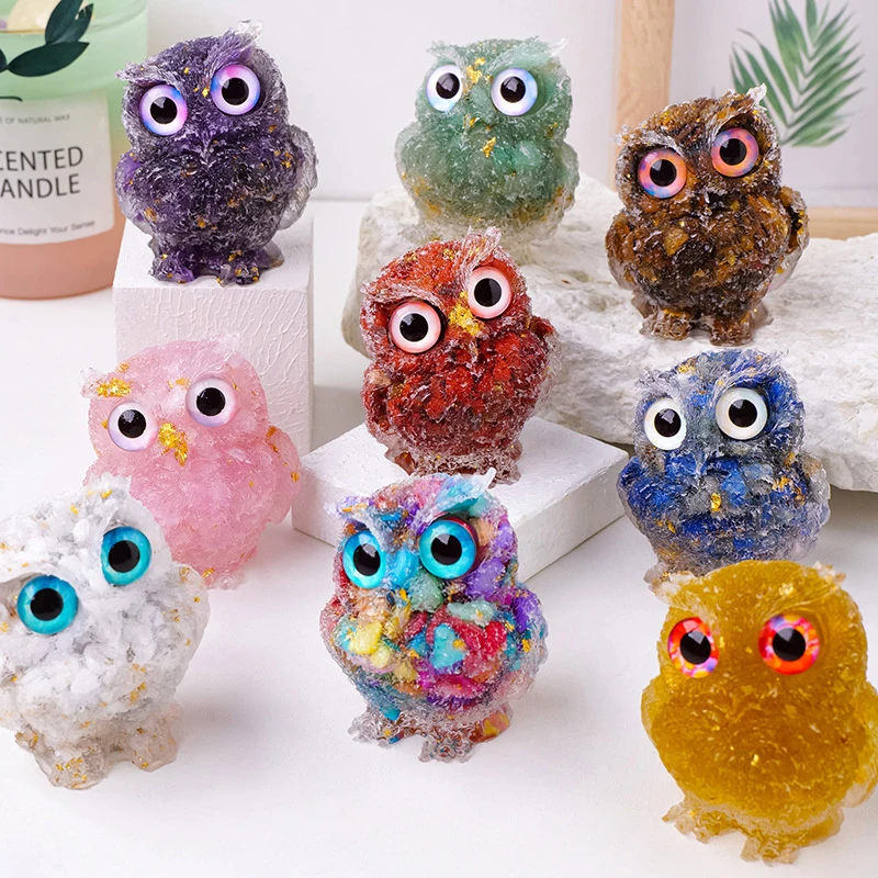 1Piece Synthetic Resin Gravel Owl Animal Crafts Hand Made Small Figurines DIY Table Decor Home Decor Collect Gifts