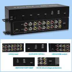 4 Port RCA to HDMI-compatible converter and 2 RCA switch,4 AV to HDMI-compatible 2 AV RCA with switch the aspect ratio