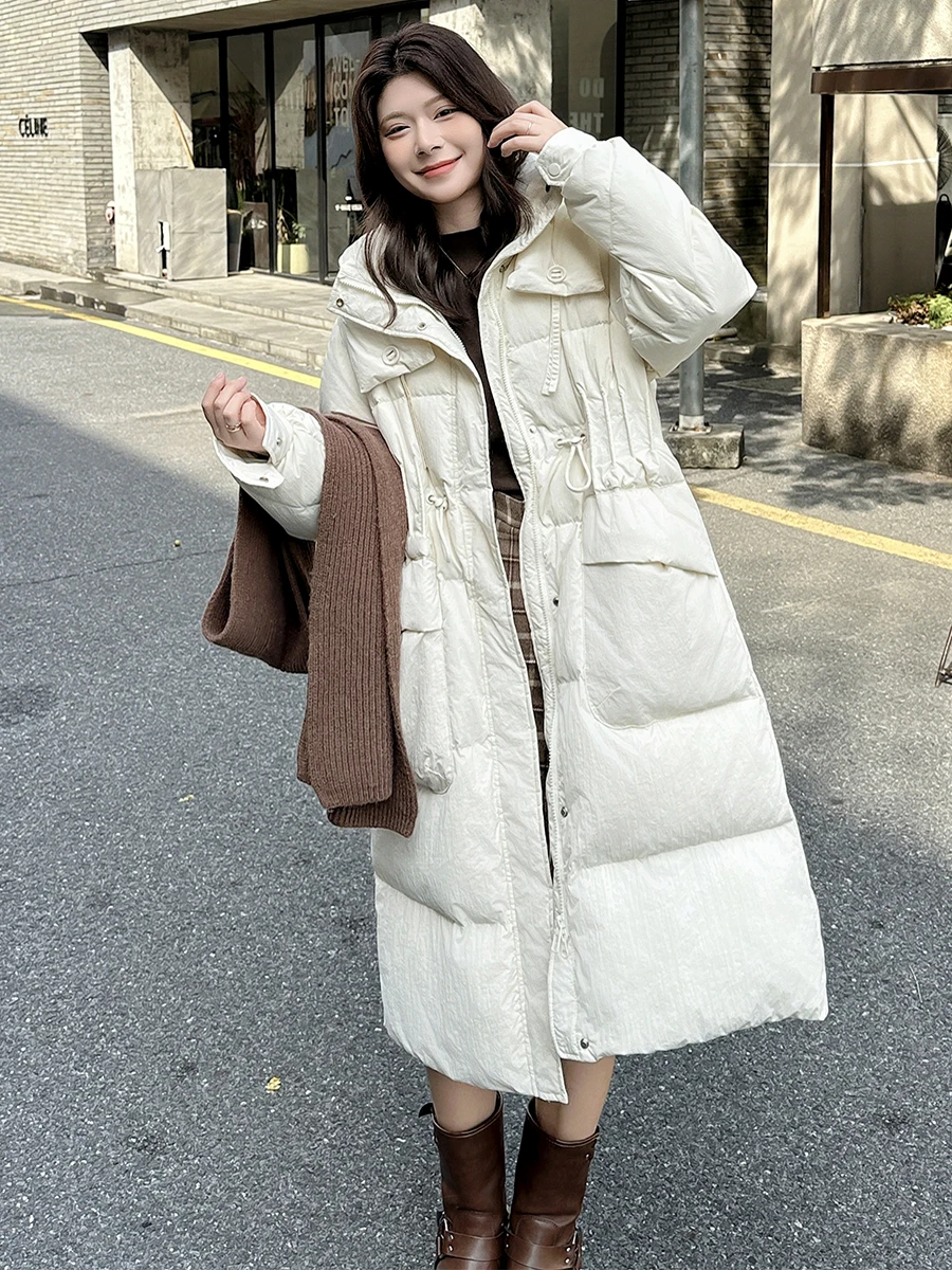 

Faionable White Du down Jaet Women's Long Coat Winter 2025 New Design High-End Feel Hat Inteated Thiened Commuter S...