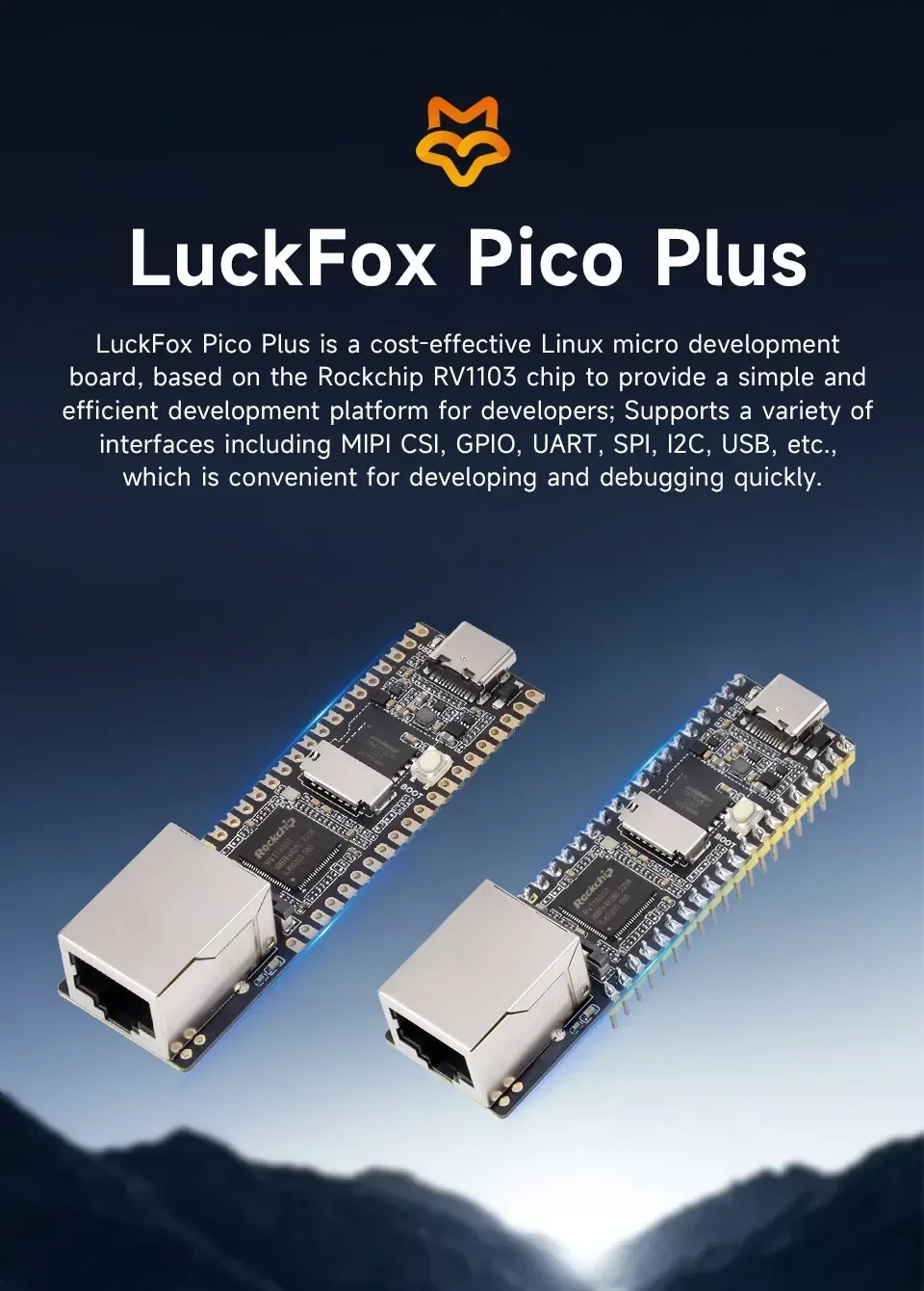 Luckfox Pico Plus, placa de desarrollo Micro Linux RV1103, integra procesadores ARM Cortex-A7/RISC-V MCU/NPU/ISP, con puerto Ethernet