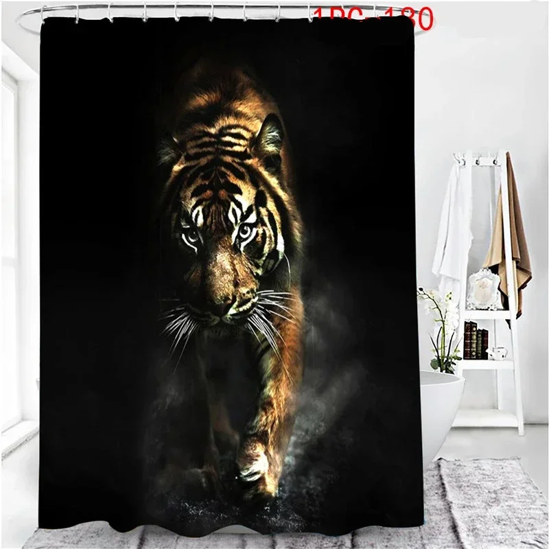 Tiger Shower Curtain Wild Animal Themed Bath Curtains Boys Gifts Waterproof Polyester Fabric Bathroom Decorations with 12 Hooks