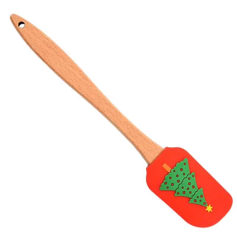 Silicone Spatula Wooden Handle Silicone Scraper Integrated Scraper With Wooden Handle Decorating Spatula Holiday Cute Pan