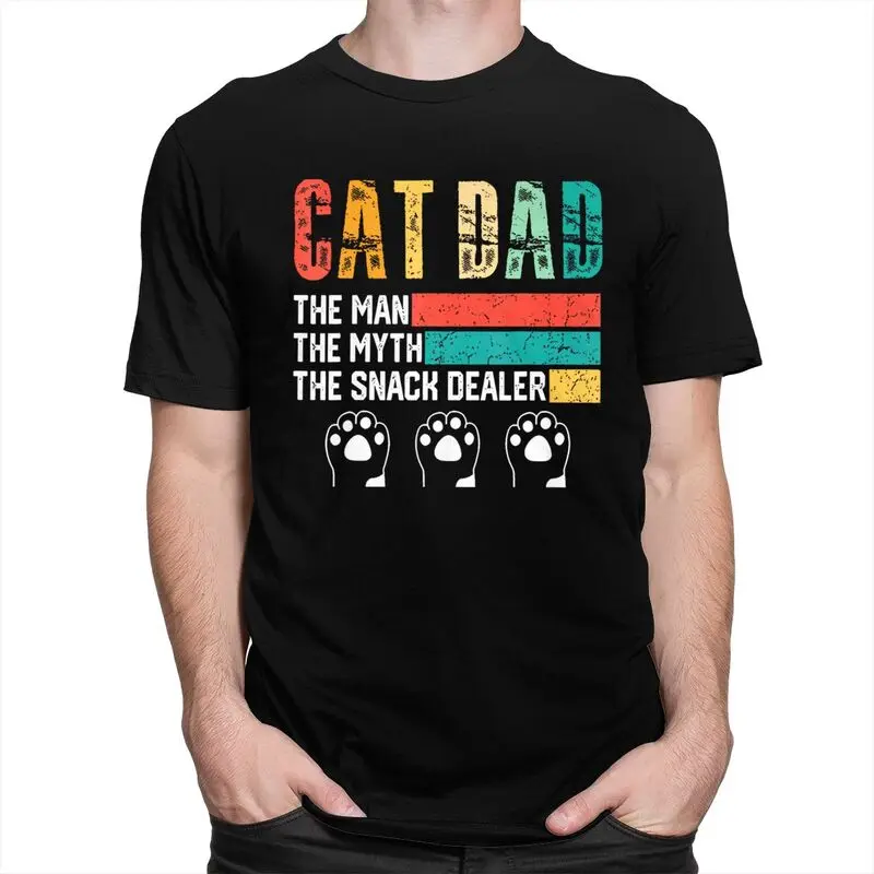 Custom Cool Vintage Cat Dad T Shirt Men Pure Cotton T-shirt Leisure Father Day Gift Tees Fashion Tshirt