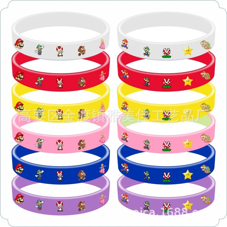 12 teile/satz Super Mary Serie Silikon Armband Mario Bros Luigi Yoshi Anime Figuren Zubehör Partys liefert Kinder Geschenke